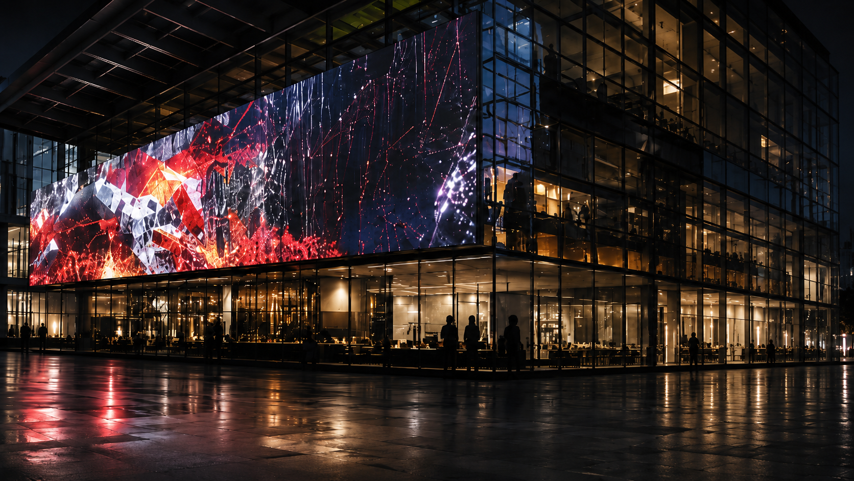 Large immersive display on a building facade